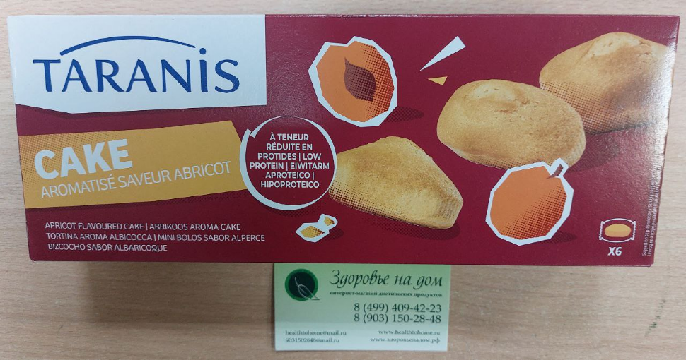 Кексы Cake ABRICOT со вкусом абрикоса TARANIS низкобелковые, 6х40г